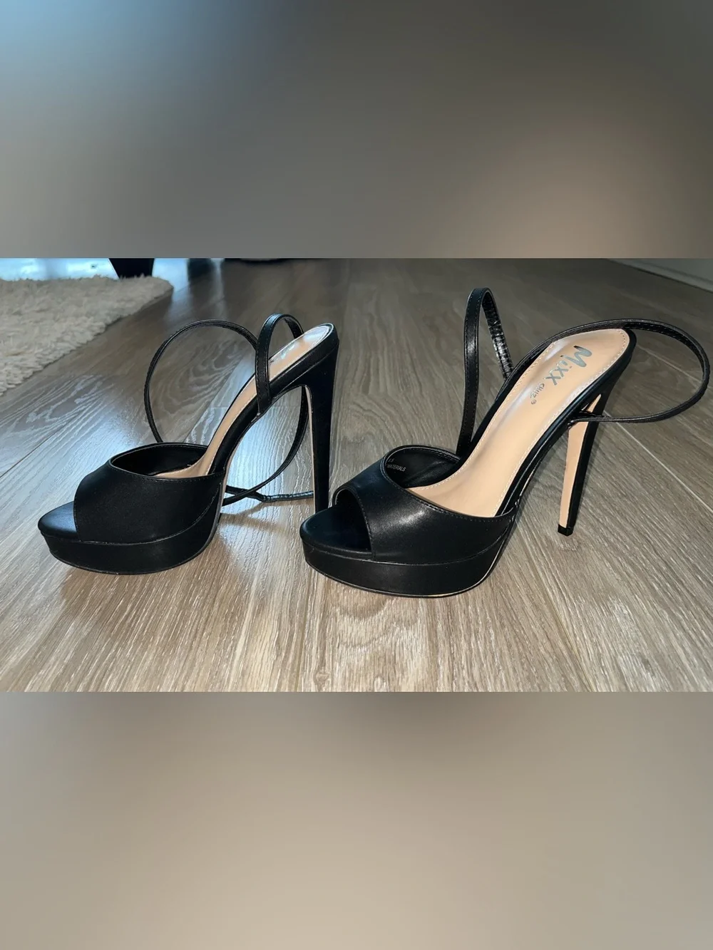 Mixx Shuz Black Ankle-Tie Platform Peep-Toe Sandals